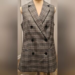 Women's Who What Wear Gray Plaid Double-Breasted Vest Sz M